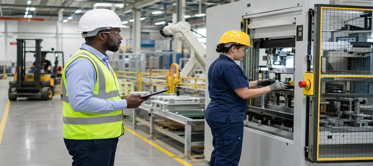 Machine safety inspection in factory.