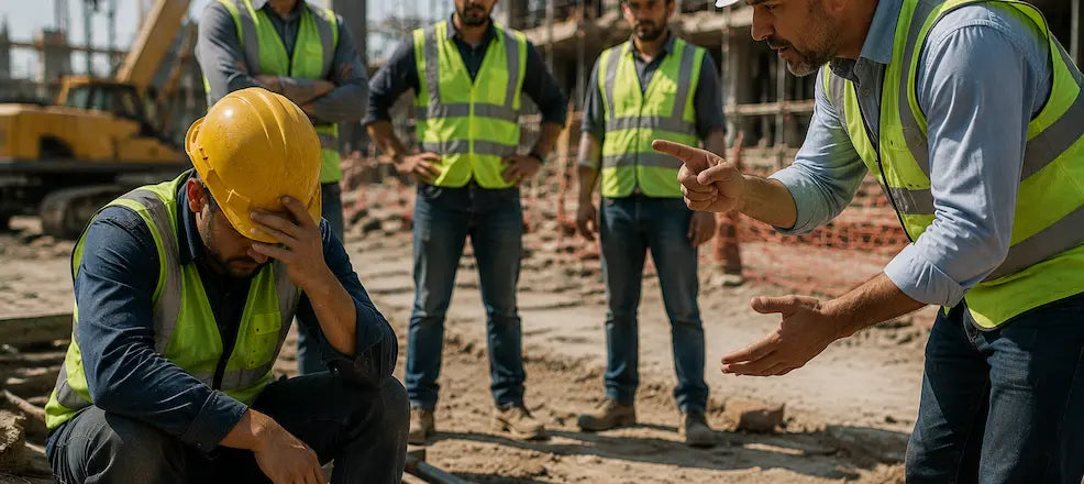 Construction team discussing a safety issue on site.