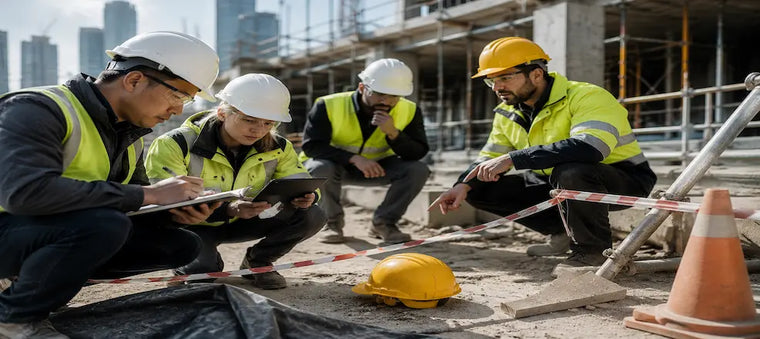 Safety team inspecting construction hazard.