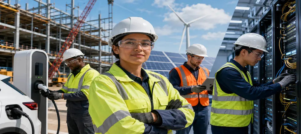 Engineers working across EV, solar, and data centre sectors.