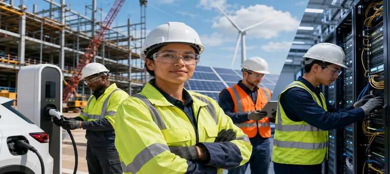 Engineers working across EV, solar, and data centre sectors.