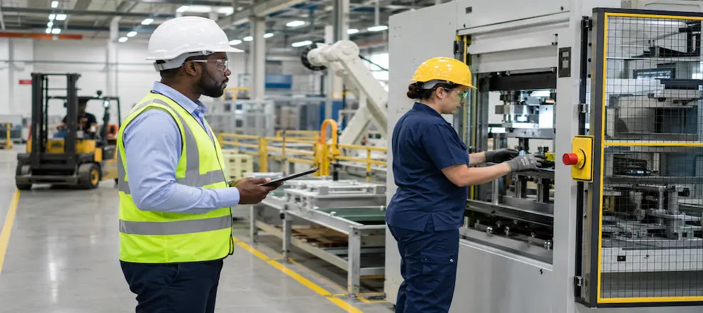 Machine safety inspection in factory.